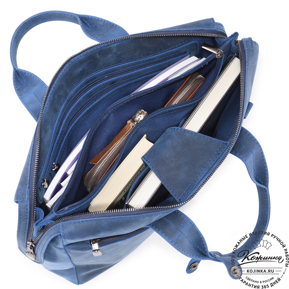 Кожаная деловая сумка "Марк" (синий крейзи)